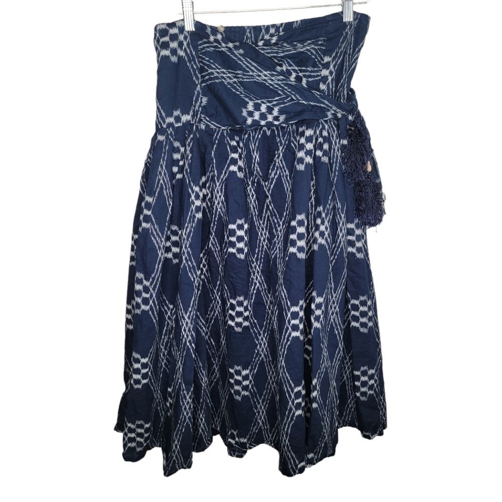 Soft Surroundings batik wrap belt full linen blend skirt PS petite Small